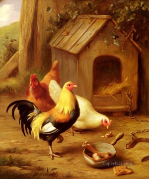 鶏に餌をやる家畜小屋 エドガー・ハント Oil Paintings